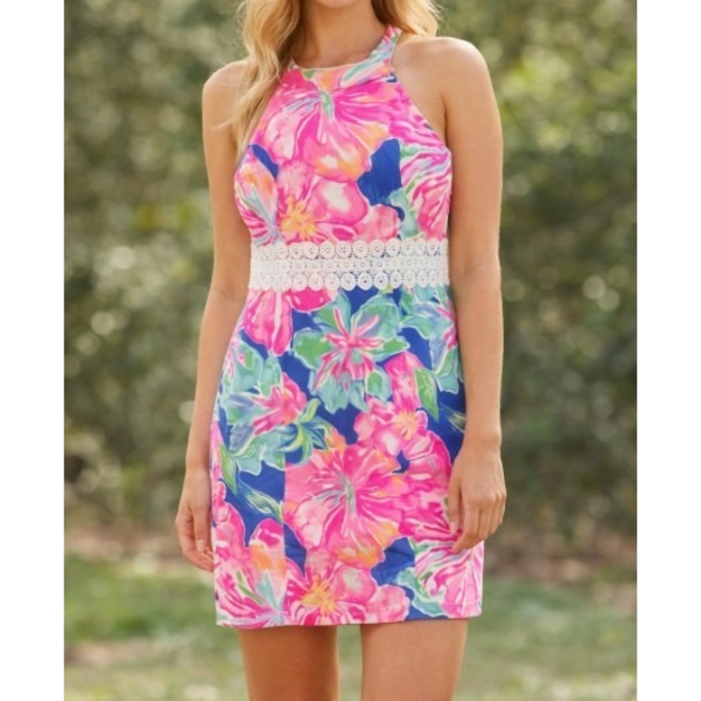 Lilly Pulitzer Ashlyn Shift‎ Dress 4 Pink Tropical Hibiscus Island Floral Party